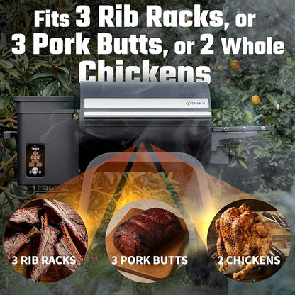 Brisk It Zelos-450 Electric Wood Pellet Smoker Grill – A.I. Smart BBQ Grills with WiFi, 450 sq.in Cooking Area, 7-in-1 Outdoor Grill & Smoker, PID Controller (Up to 500°F), Meat Probe