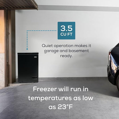 Igloo 3.5 Cu Ft. Upright Deep Freezer Chest- Deep Freezer with Quick Freezing System & Adjustable Thermostat- Low Noise Freezer with Removable Basket & LED Lights for Homes, Garages & Basements, Black