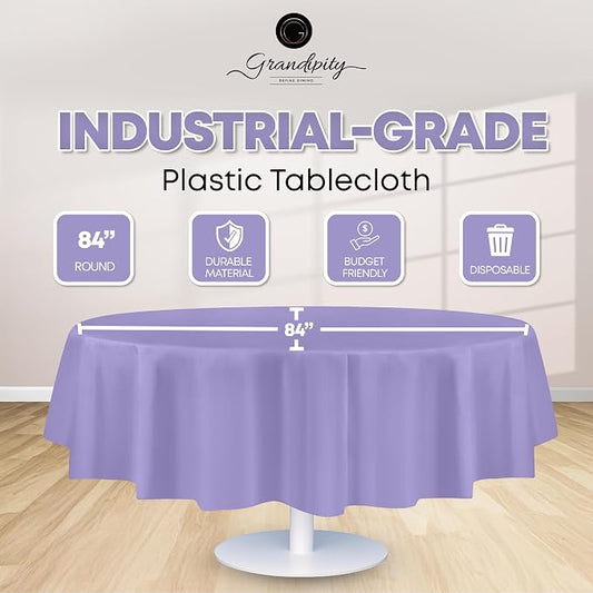 Grandipity 12 Pack Premium Disposable Plastic Tablecloth 84" Inch Decorative Round Table Cover - Lavender
