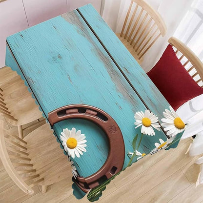 Daisy Dinner Table Cloths Rustic Wooden Horseshoe Daisy Decorative Tablecloth for Rectangle Tables 52"X70", Heavy Duty Table Covers Tablecloths for Kitchen Patio Banquet