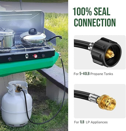 12 Feet Propane Hose Adapter 1lb to 20lb，Propane Adapter 20lb to 1lb Converter, Propane Tank Adapter Hose 20 lb To 1 lb for Buddy Heater/Weber Q Grill/Coleman Stove/Blackstone Griddle