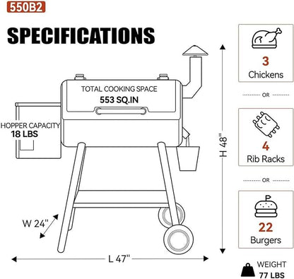 Z GRILLS ZPG 550B2 Wood Pellet Smoker, 8 in 1 BBQ Grill with Latest PID Technology LCD Controller, Auto Temperature Control, Meat Probe, 553 sq in Black