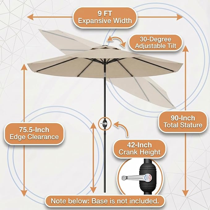 Greesum 9FT Outdoor Patio Umbrella, Table Umbrella for Yard, Market, Heavy-Duty Waterproof Pool Umbrella with 8 Sturdy Ribs, UV Protection for Beach, Deck, Garden, Backyard