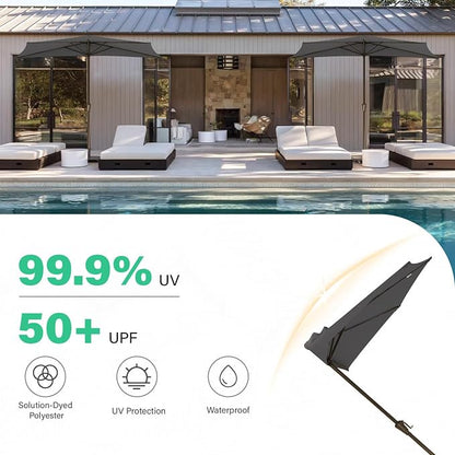 JEAREY 9ft Half Umbrella Outdoor Patio Umbrella Market Umbrellas with Crank, 1/2 Round Wall Umbrella 5 Sturdy Ribs UV Protection for Pool Garden Balcony Deck, Gray