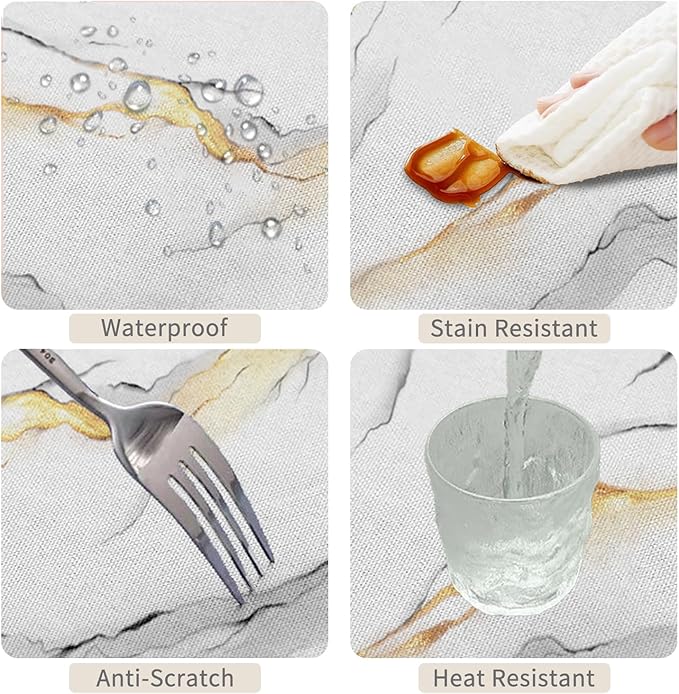 70x120inches White Gold Marble Tablecloth Rectangle Marble Texture Table Cloth Waterproof and Stain Resistant Fabric Table Cover for Kitchen Dinning Home Decor Indoor Outdoor Party Supplies