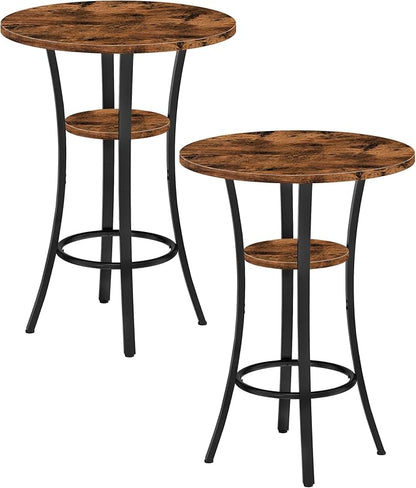 CHOEZON Round Bar Table, Set of 2 Small Kitchen Dining Tables, 2-Tier High Top & Counter Height Dining Table, for Bistro, Pub, Kitchen, Living Room, Rustic Brown and Black TBT03P2BF