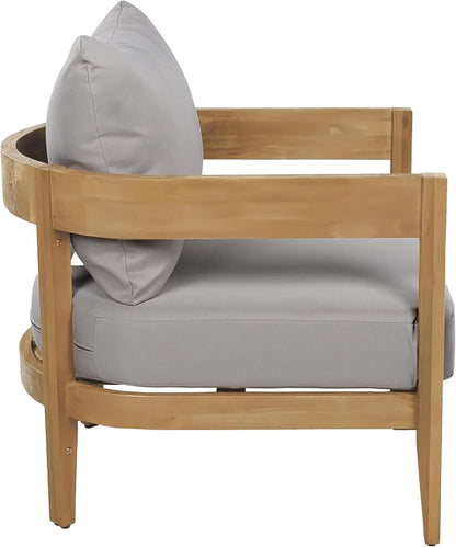 Christopher Knight Home Nadine Acacia Wood Club Chairs Set of 2, Outdoor Accent Chair, Tub Shape Design Armchair, Comfort Cushion Seating, Slat Open Back Reading Sofa for Balcony Garden, Teak+Gray