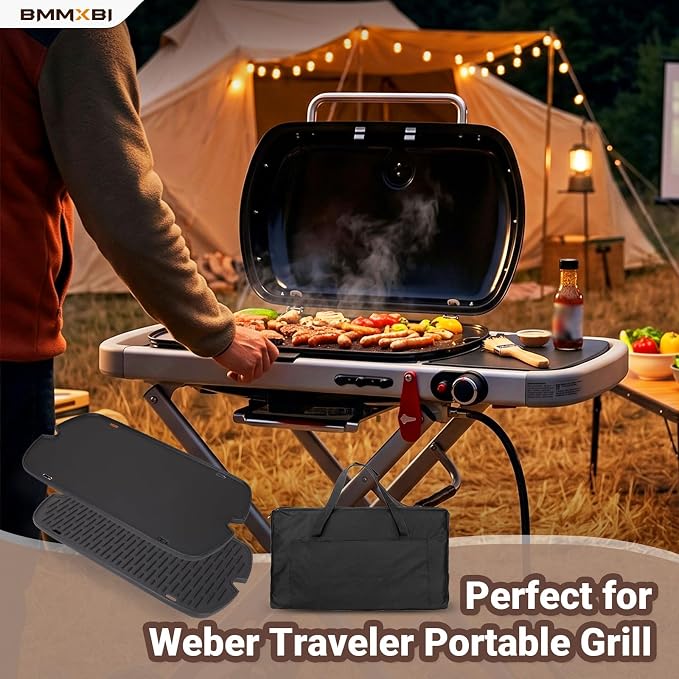 Cast Iron Griddle with Carry Bag for Weber Traveler Grill 9010001 9020001 | 7034 Griddle Insert Replacement Parts for Weber Traveler Portable Grill 9030001 9013001 9011701 Flat Top Griddle Accessories