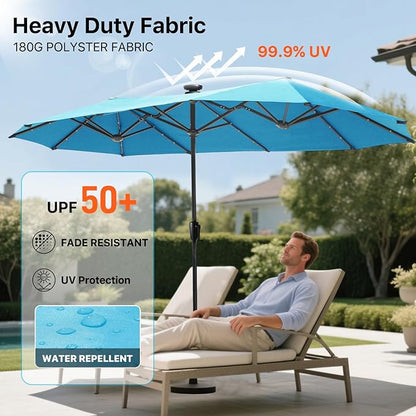 FREE SOLDIER 13ft Patio Umbrella with 36 LED Solar Lights Double Sided Outdoor Umbrella for Patio Table Umbrella with Solar lights for Garden Yard Pool (Turquoise)