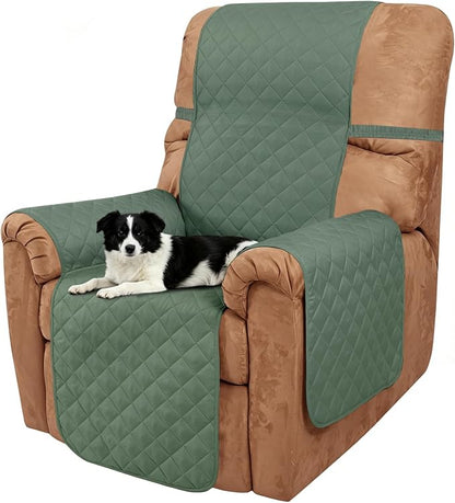 Reversible Chair Covers for Recliner Oversized, Greyish Green | Recliner Oversized Covers for Living Room with Elastic Straps, Water Repellent, Chair Protectors Covers for Dogs