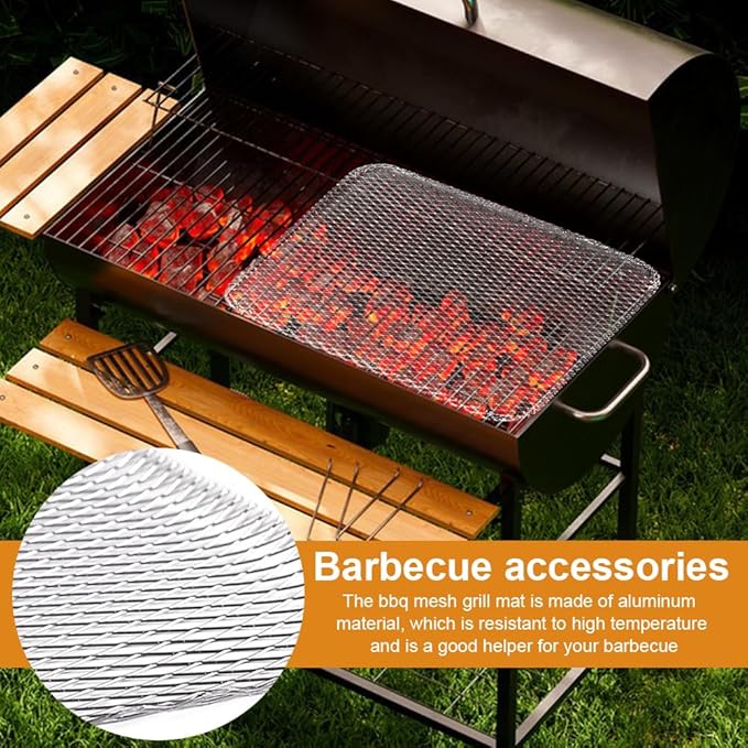 Disposable Grill Toppers, Non-Stick Aluminum BBQ Mat, 10-Pack, 15.3x12 Inches, Silver, Outdoor Grilling Mesh