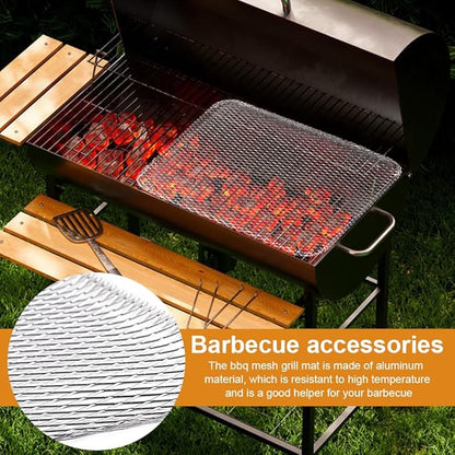 Disposable Grill Toppers, Non-Stick Aluminum BBQ Mat, 10-Pack, 15.3x12 Inches, Silver, Outdoor Grilling Mesh