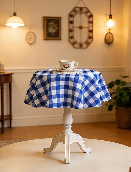 Waterproof Plaid Tablecloth Fabric - Round 25 Inch Classic Gingham Checker Table Cloth for Indoor/Outdoor Use - Buffalo Table Cover for Picnics, BBQs, and Parties