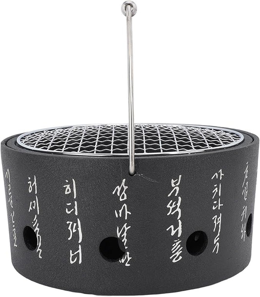 Portable BBQ and Tea Making Charcoal Stove Aluminum Stainless Steel Multifunctional Grill with Handle for Camping (L)