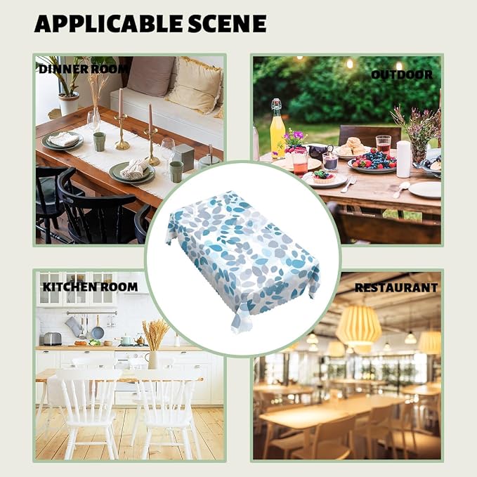 Grey Teal Leaf Decorative Rectangle Tablecloth Summer Watercolor Leaves Rectangle Kitchen Table Cover Oblong Tablecloth for Dining Table Buffet Parties Patio Camping 52" x 70" 4-6 Seats