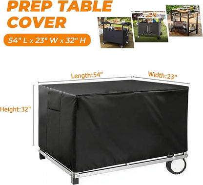POOLTALE Outdoor prep table cover 54x23x35IN for Dining Grill Cart, Planter Boxes Stand, Raised Garden Storage Cabinet Bed, Dining Kitchen Island Stainless Steel Table Waterproof Protective, Black