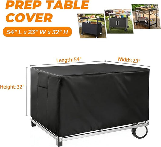 POOLTALE Outdoor prep table cover 54x23x35IN for Dining Grill Cart, Planter Boxes Stand, Raised Garden Storage Cabinet Bed, Dining Kitchen Island Stainless Steel Table Waterproof Protective, Black