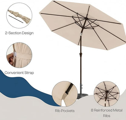 Outdoor Patio Umbrella, 2 Tiers Market Table Umbrella with 8 Sturdy Ribs, Push Button Tilt and Crank, UPF50+ UV Protection for Deck, Pool, Garden and Backyard