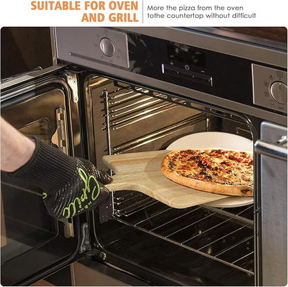 5 PCS Round Pizza Stone Set, 13" Pizza Stone for Oven and Grill with Pizza Peel(OAK),Serving Rack, Pizza Cutter & 10pcs Cooking Paper for Free, Baking Stone for Pizza, Bread | Complete baking stone set:13'' pizza stone, pizza peel, serving rack, pizza ...