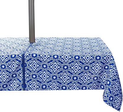 EHouseHome Outdoor Indoor 60x84 inch Rectangle Tablecloth with Umbrella Hole and Zipper, Waterproof Patio Table Cloths, Spring/Summer Table Covers for Backyard Circular Table/BBQs/Picnic