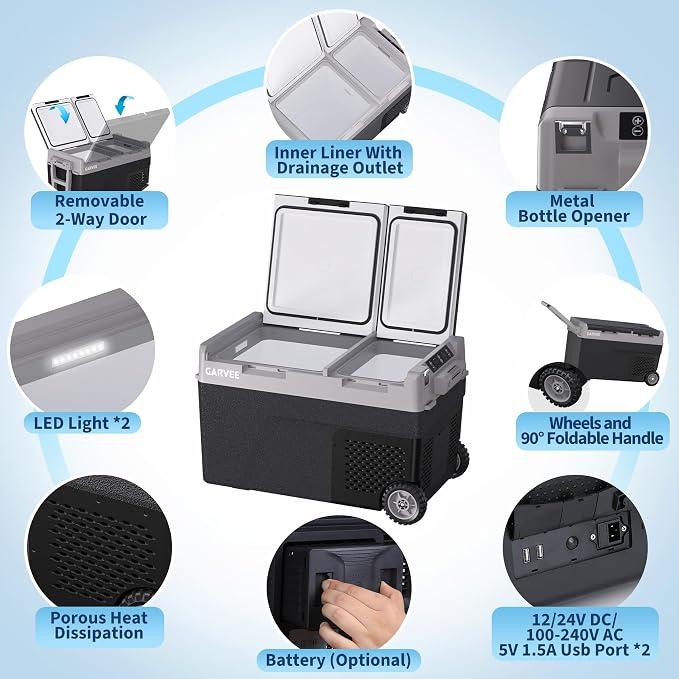 Garvee Car Refrigerator, 40QT(38L) Dual Zone 12/24V Electric Cooler | Portable Freezer Compressor Rapid Freezing -4°f to 68°f, Car Fridge Internal Battery (Not Included) Portable Refrigerator