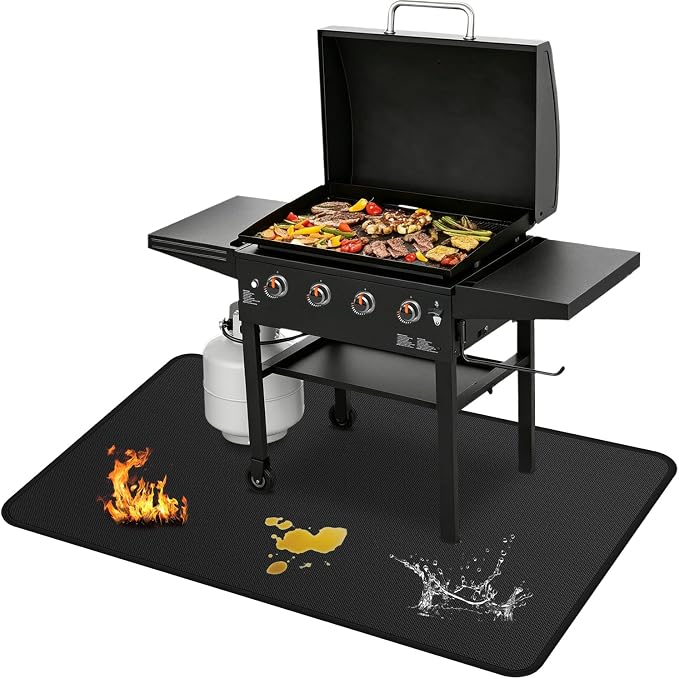 Under Grill Mats for Blackstone - 65 x 39 Inch BBQ Mats for Outdoor Grill Deck Protector, Double-Sided Fireproof Oil-Proof Waterproof Griddle Floor Mat for Outdoor Grilling, Easy to Clean