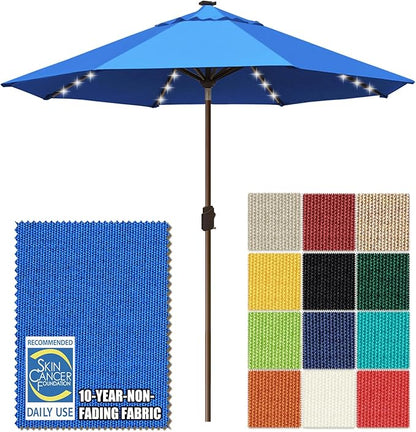 EliteShade USA 10-Year-Non-Fading 10ft Market Patio Umbrella, Commercial Grade Table Sun Umbrella with 80 Solar LED Lights, Crank Open, Windproof & UPF 50+ UV Protection for Garden, Deck, Pool, Backyard, Royal Blue
