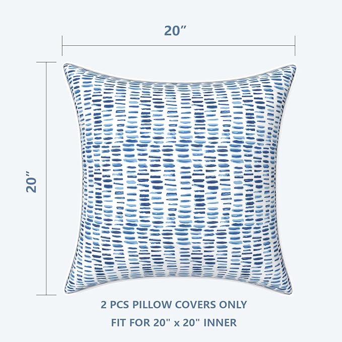 LVTXIII Pack of 2 Outdoor Throw Pillow Covers Accent Waterproof Pillow Covers ONLY, Patio Square Cushion Cases for Garden Balcony Couch Sofa Decoration 20x20 inch, Pebble Blue