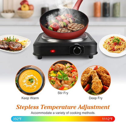 1200W Electric Infrared Single Burner, Single Hot Plate with Stepless Temperature Adjustments, Portable Counter Single Stove with 7.5” Glass Cooktop for Home RV Camp Cooking