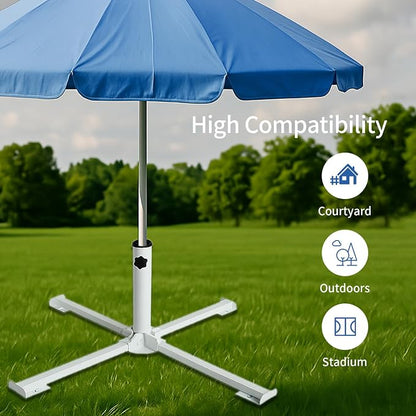 AMMSUN Foldable Portable Beach Umbrella Stand, Patio Umbrella Base Holder | Outdoor Sunshade Anchor, with Weight Bag, Rust-Free Tempered Iron Umbrella Stand for Courtyard, Garden, Beach, Lawn, Fishing