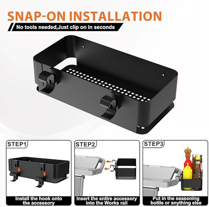 Organizer Kit for Weber Grills - Condiment Caddy, Garbage Bag Holder for Weber Slate Griddle and Spirit Series(2025 Models) Grills, 3400105 Grill Accessories for Works Side Rail, Barbecue Utensils
