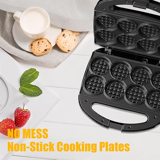 OSTBA Mini Waffle Maker, Makes 8 Mini Waffles, Small Waffle Iron | 750W Heating with Nonstick Plates, Indicator Lights, Cool-Touch Handle, Compact Storage and Easy-Clean Design