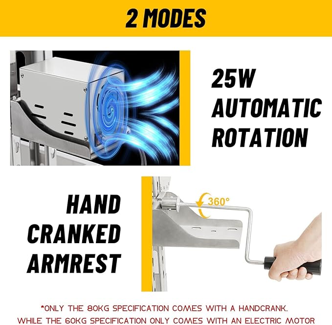 Rotisserie Grill with Back Cover Guard, 25W Motor 37 Inch Stainless Steel Small Pig Lamb Rotisserie Roaster, BBQ Charcoal Rotisserie Grill for Camping Party, Outdoor Kitchen (40KG)
