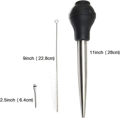 Stainless Steel Turkey Baster Food Grade High Temperature Resistant Silicone Oil Injector Marinades Ball Syringe Needle and Brush Easy to Clean