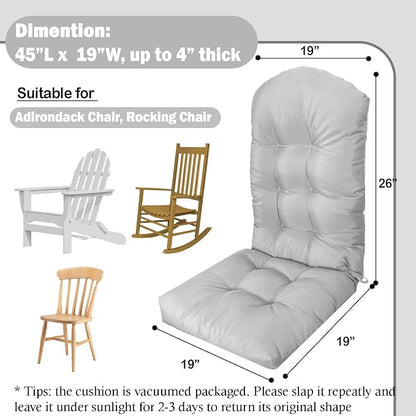 Adirondack Chair Cushion, Outdoor Patio Furniture Seat Pad, Waterproof | Waterproof cover with straps, PP cotton, high back thick seat pad for adirondack rocking chair indoor outdoor porch 44x19x4