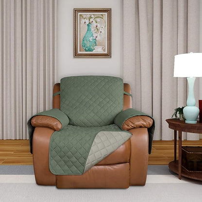PureFit Reversible Recliner Chair Covers Couch Covers for Dogs, 28 in | Greyish Green/Beige, Water Resistant Couch Protector, Washable Pet Couch Cover with Non Slip and Elastic Straps For Kids