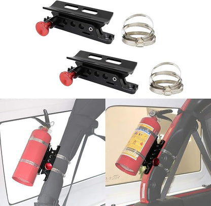 2PCS Vehicle Universal Roll Bar Bottle / Fire Extinguisher Holder Mount Compatible with for Jeep Wrangler Gladiator Ford Bronco UTV Polaris RZR Can Am ATV,Adjustable, Aluminum