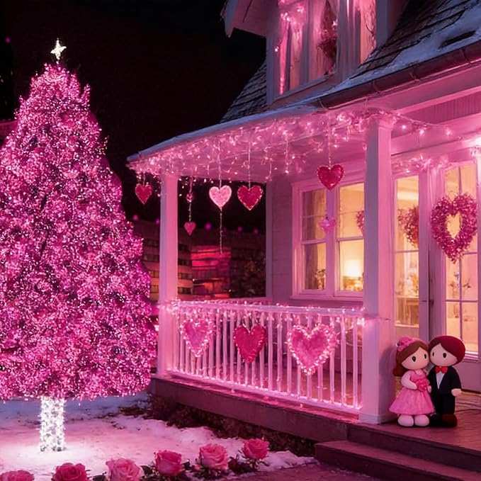 Pink Christmas String Lights, 100 Count 19.6 FT Mini Valentine's Lights, Waterproof Pink Lights for Indoor Valentine's Day Garland Wedding Party Festival Xmas Tree Decoration (Pack of 3)