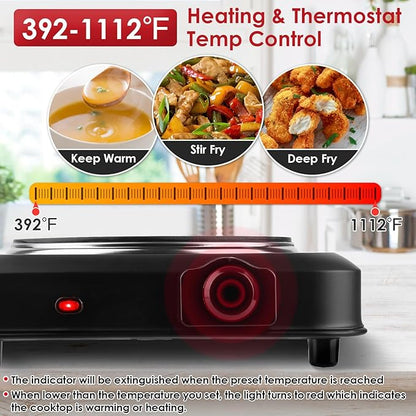 1200W Electric Infrared Single Burner Portable Heating Hot Plate Stove Countertop RV Hotplate with 7.5” Glass Cooktop Stepless Temperature Adjustments for Home RV Camp