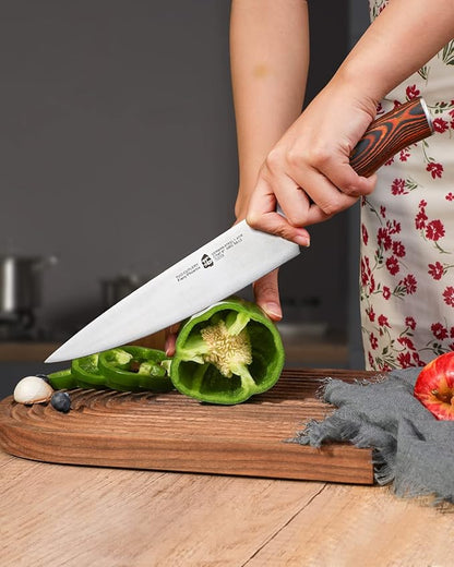TUO Chef Knife, 8 inch Sharp Kitchen Knife with Pakkawood Handle, High Carbon Steel, Professional for Chopping & Dicing, Gift Box - Fiery Phoenix Series