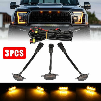 3X Smoked Lens Amber LED Front Grille Running Lights Lamps for