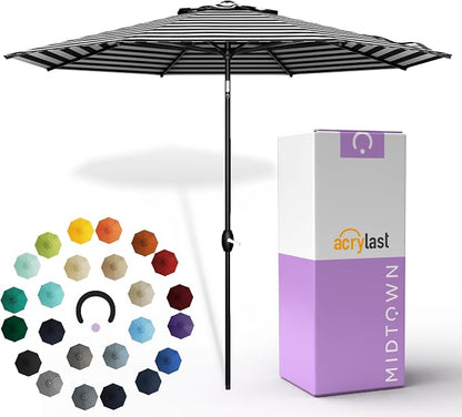 Midtown Umbrellas – The Lean 10 Ft Patio Umbrella with 10-Year-No-Fade Acrylast Acrylic Fabric, Auto-Tilt and 8 Reinforced Ribs for Deck, Pool, Garden, Hotel & Cafes – Urban Stripes Canopy, Black Pole