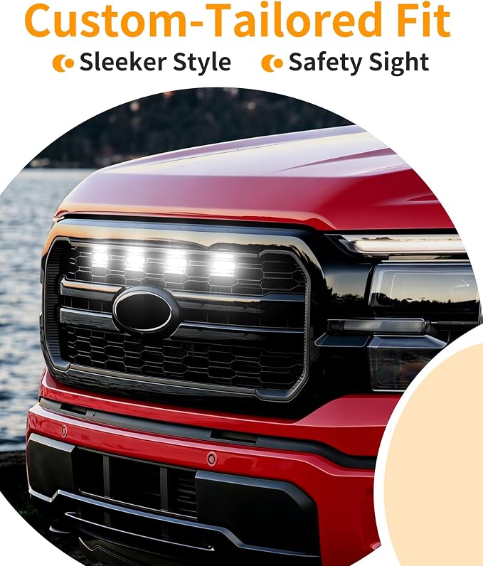 LED Grill Lights for Ford F150 2024-2026 Accessories Lariat Only, White | Direct-Snap F150 Front Grille Marker Lights, OEM-Style Fit, IP68 Waterproof, Raptor-Style Front-End Upgrade, Off-Road Ready