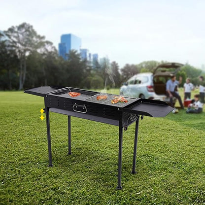 26.1 x 11.8 In Area Portable Charcoal Grill, 23.62-29.13 In Adjustable Height BBQ Grill, 165.35 Lbs Load Collapsible Barbecue Grill, for 2-15 People Outdoor Cooking Camping Picnics Beach