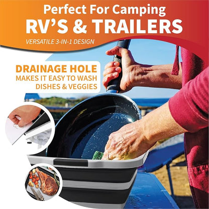 Collapsible BBQ Prep Tub with Cutting Board Lid (8L) - Extra Large Meat Marinating Container & Marinade Tray for Grilling, Smoker, Brisket - Portable Camping Food Prep Station (Gray)