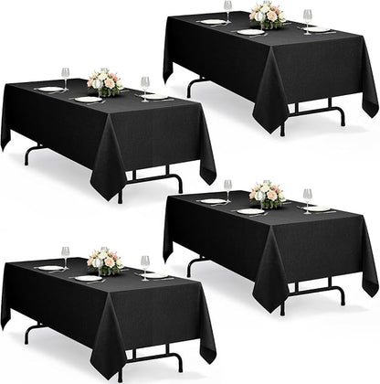 Decorelia Waterproof Black Table Cloths for Rectangle 8 Ft Table-4 Pack, Washable Polyester Rustic Faux Linen Reusable Table Cloth Cover for Wedding,Outdoor,Events, Party,Banquet, Dining, 60x120 Inch