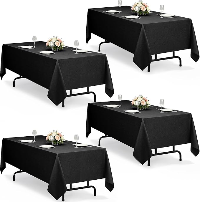 Decorelia Black Tablecloths for Rectangular 6 Ft Table-4 Pack, Washable Polyester Rustic Faux Linen Rectangle Cloth Table Cloth Cover for Wedding,Outdoor,Events,Party,Banquet, Dining, 60x84 Inch