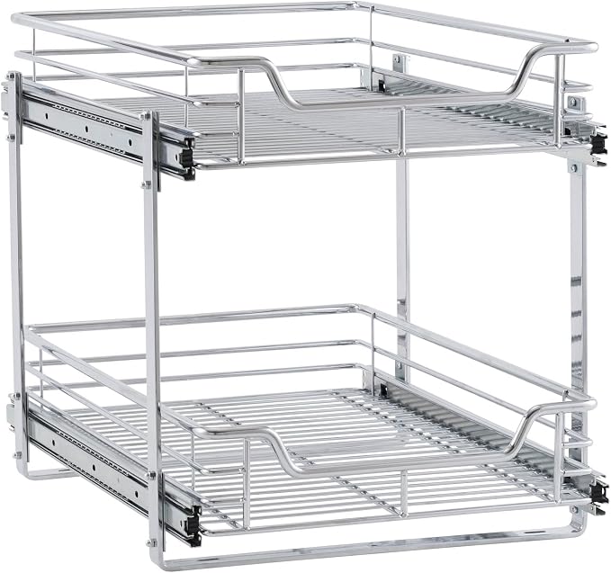 Household Essentials Chrome-Plated Steel Dual-Tier Slide-Out Organizer