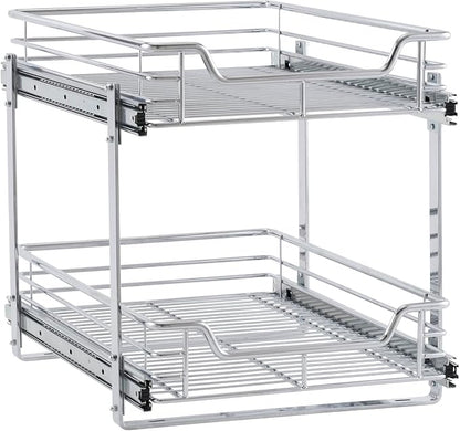 Household Essentials Chrome-Plated Steel Dual-Tier Slide-Out Organizer