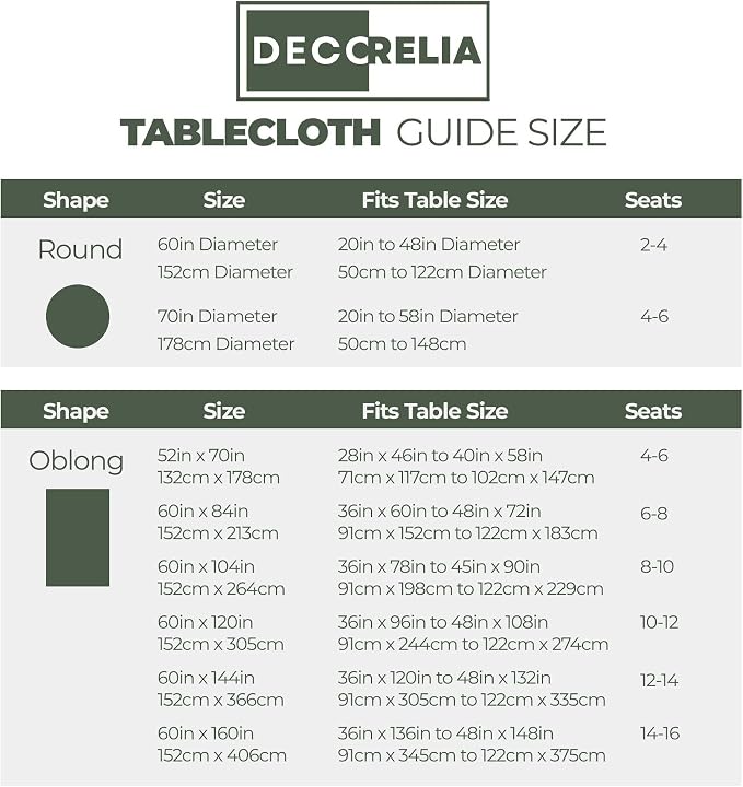 Decorelia Waterproof Round Tablecloth for Round Dining Table, Decorative Rustic Wipeable Table Cloths Cover Indoor Outdoor Use for Holiday,Wedding, Kitchen (70 Inch,Round (4-6 Seats),Dark Green)